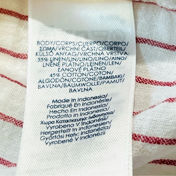 CHAPS Bell Sleeve Button Down Women’s Blouse, Linen&Cotton, Red/White, Large - Picture 6 of 11